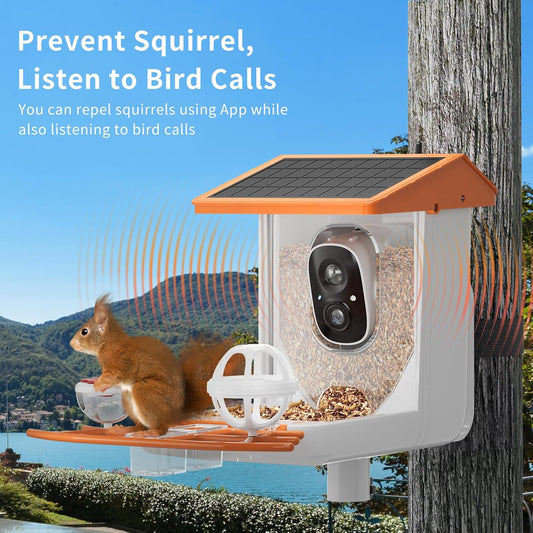 Smart Solar Bird Feeder with Camera,2K HD AI Identifies 11,000+ Birds,Solar Powered Wireless Outdoor Camera with Instant Alerts & Auto Capture - Perfect Backyard Bird Watching Gift