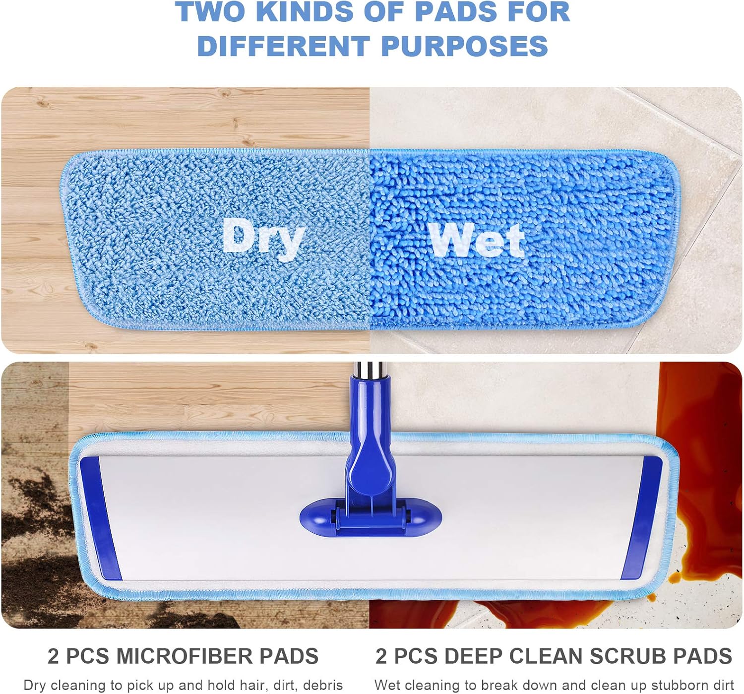 18" Professional Microfiber Mop Floor Cleaning System, Flat Mop with S