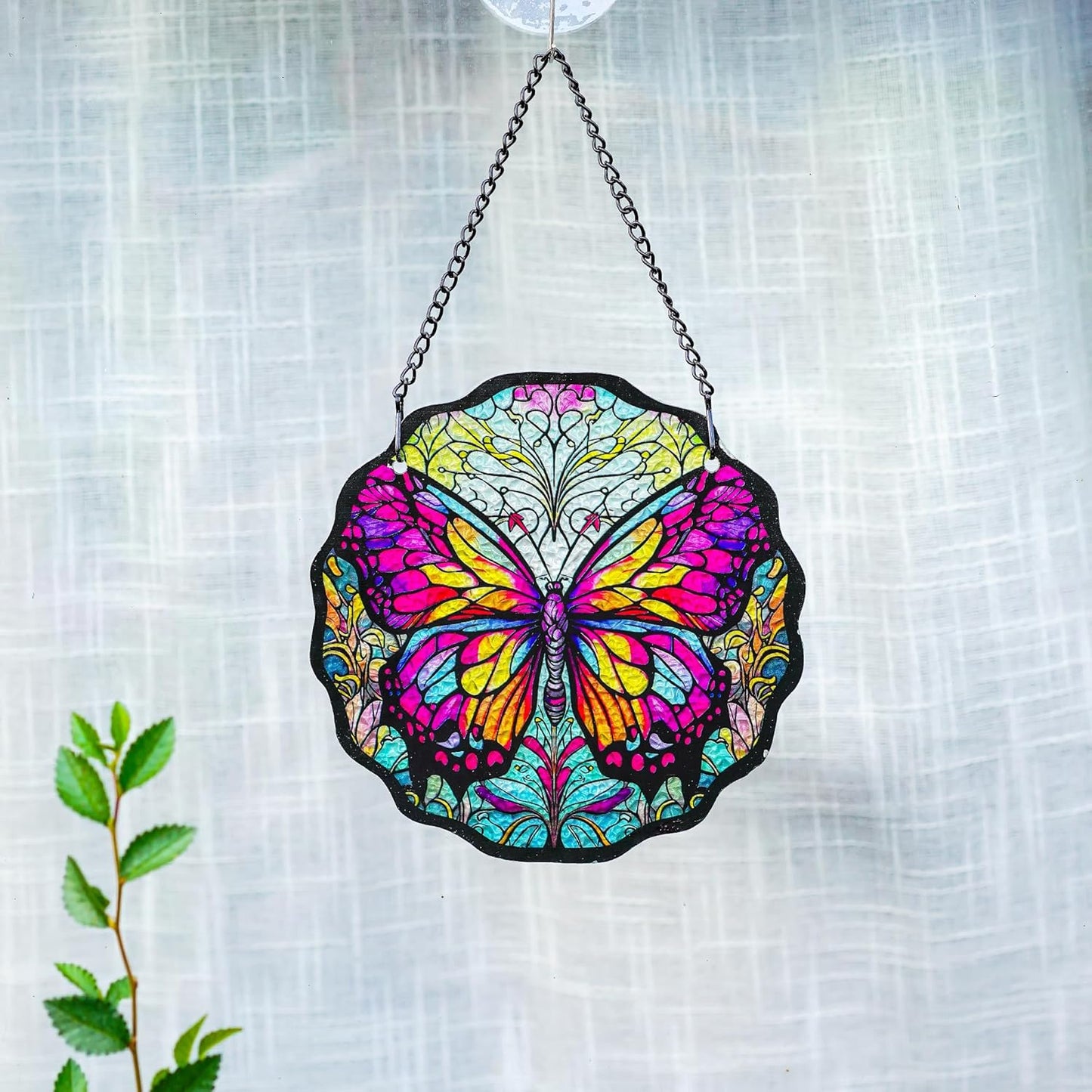 H&D HYALINE & DORA 6.5”Butterfly Stained Glass Window Hanging Butterfly Suncatchers for Window Hanging Stained Glass Panels Wall Art Decor Gifts for Women