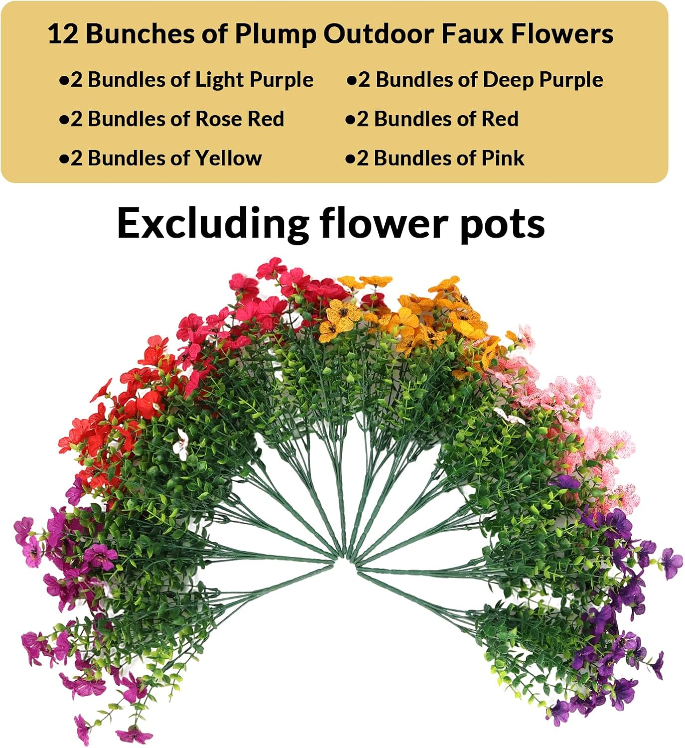 Outdoor Faux Plants 12 Bundles, Uv Resistant Artificial Outdoor Flowers, Artificial Flowers for Outdoors Indoor Porch Patio Home Yard Garden Window Box Pot Planters Decorations.