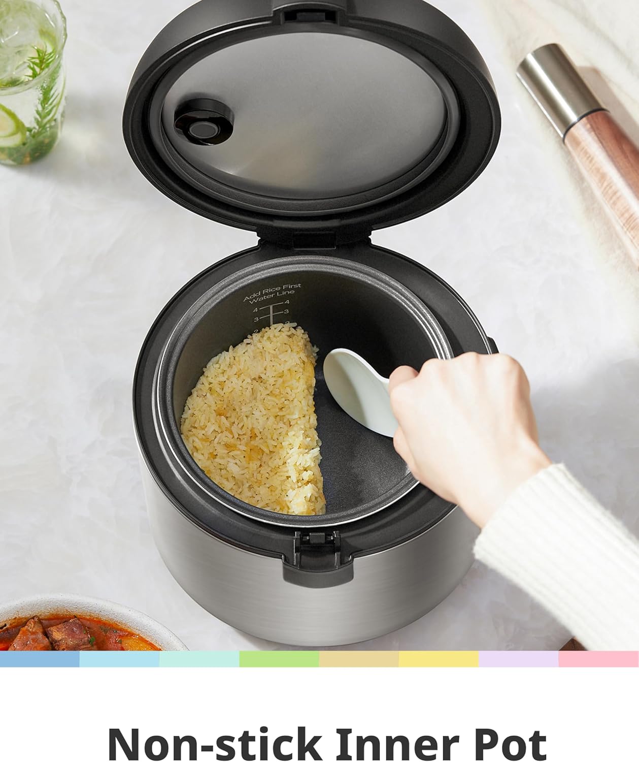 COMFEE' Compact Rice Cooker, 6-in-1 Stainless Steel Multi Cooker, Slow Cooker, Steamer, Saute, and Warmer, 2 QT, 8 Cups Cooked(4 Cups Uncooked), Brown Rice, Quinoa and Oatmeal, 6 One-Touch Programs, Corded Electric