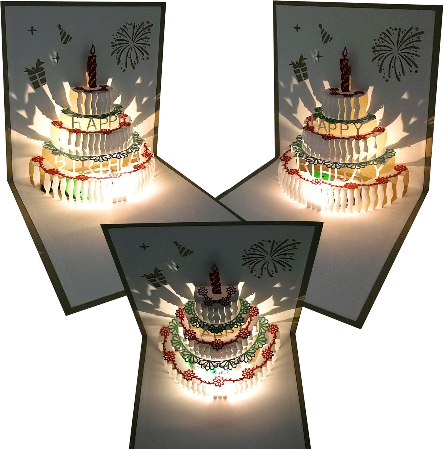 3D Pop Up Birthday Cards,Warming LED Light Birthday Cake Music Happy Birthday Card Postcards Pop Up Greeting Cards Happy Birthday Cards Best for Mom,Wife,Sister,Boy,Girl,Friends 1 Pack