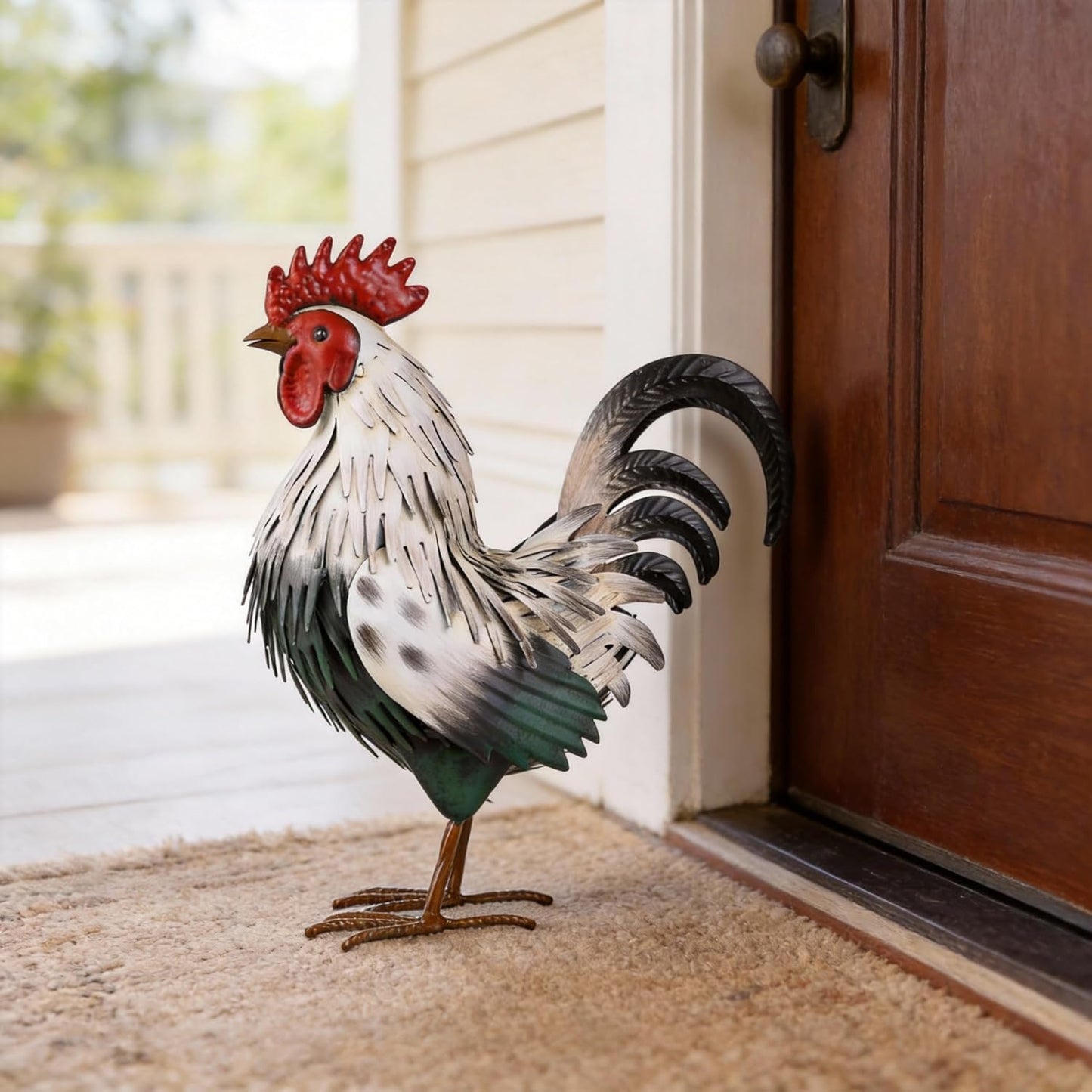 Rooster Garden Statue Sculpture Metal Chicken Yard Decor Outdoor Figurines Patio Backyard Decoration