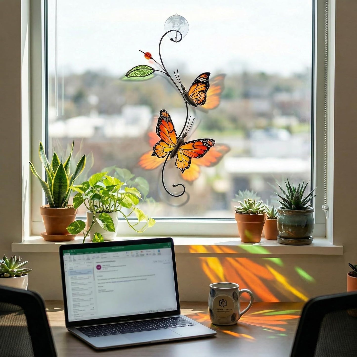 Monarch Butterfly Sun Catcher Indoor Window Handmade Stained Glass Window Hanging Flowers for Decoration Monarch Butterfly Gift for Women Mother Mom Grandma Friends Wall Art for Home Decor