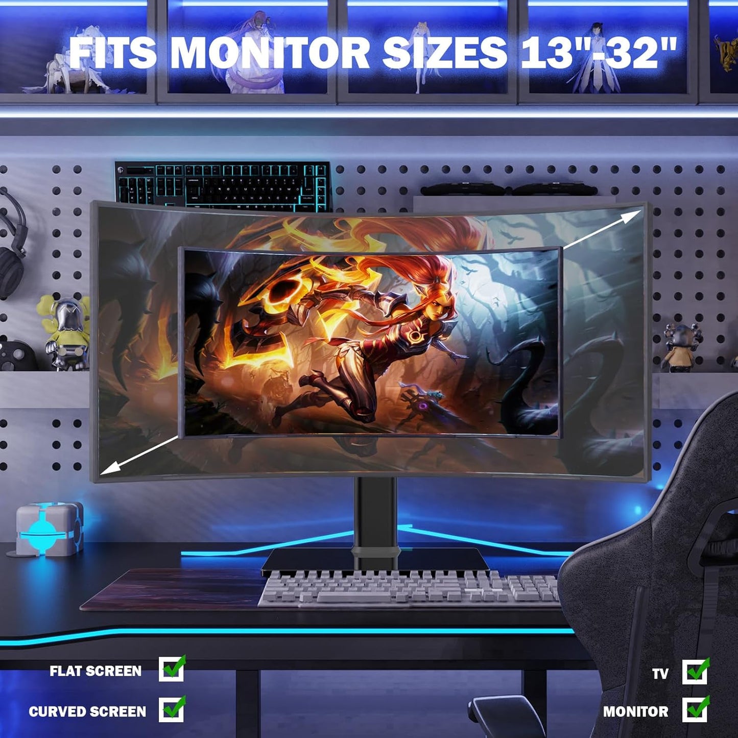 Single LCD Computer Monitor Free-Standing Desk Stand Mount Riser for 1