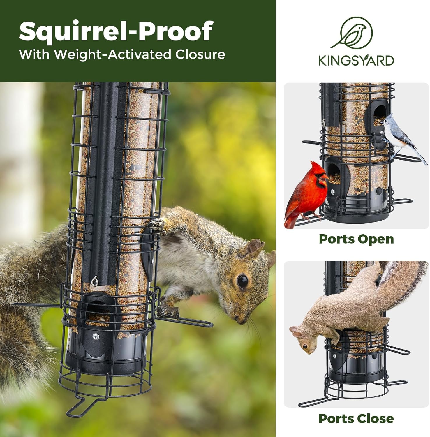 Kingsyard Squirrel Proof Bird Feeders for Outdoors with Weight-Activat