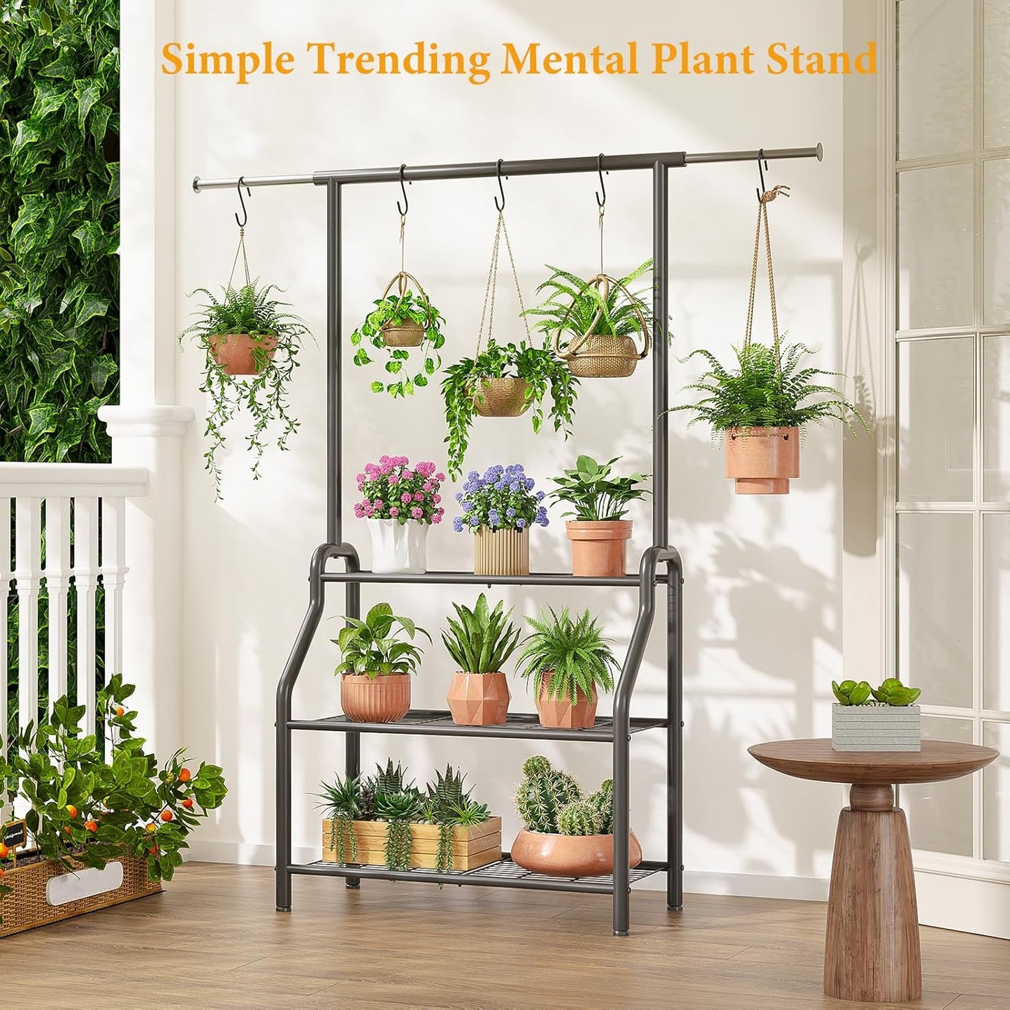 Plant Stand Indoor Outdoor, 3-Tier Heavy Duty Metal Hanging Plant Shel