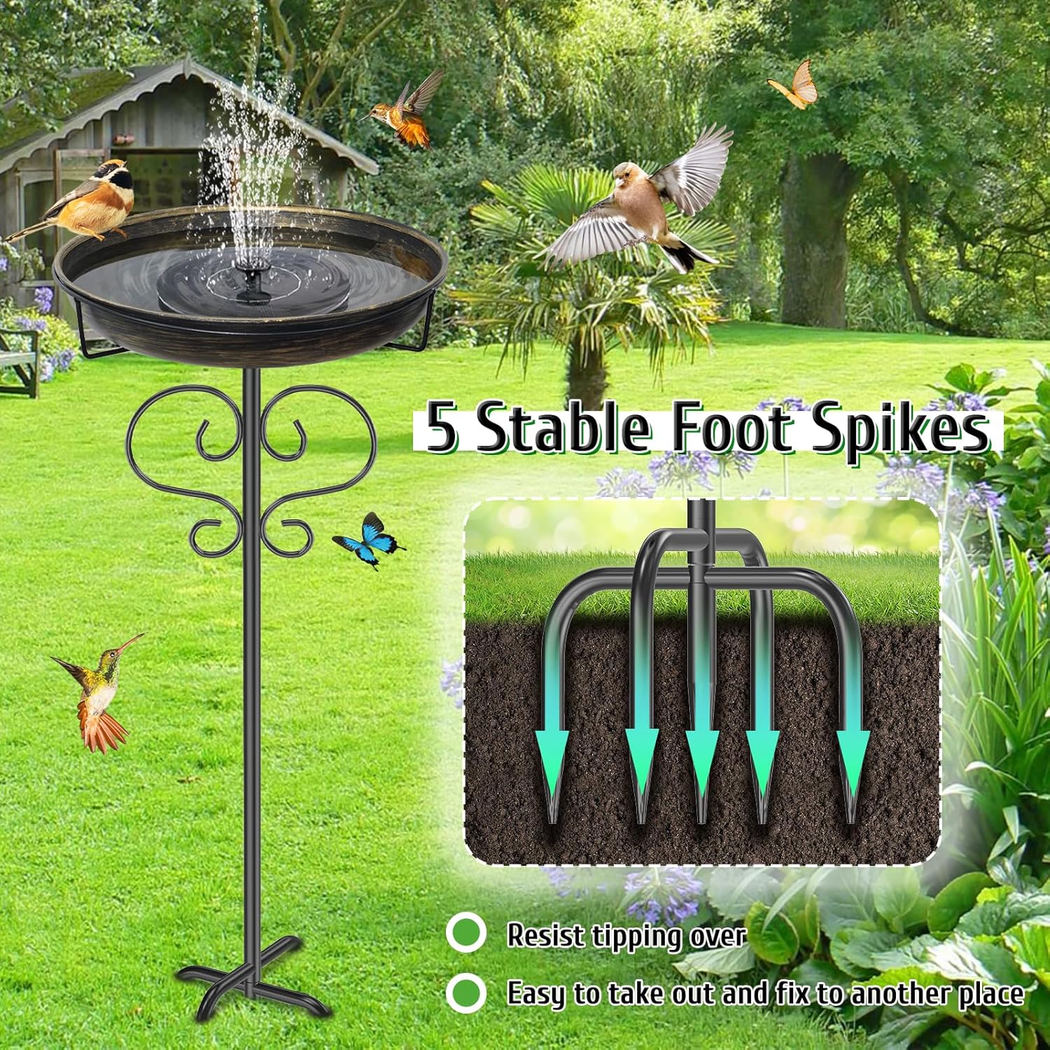 Bird Bath for Outside,Freestanding Metal Bird Bath Feeder with Heavy D