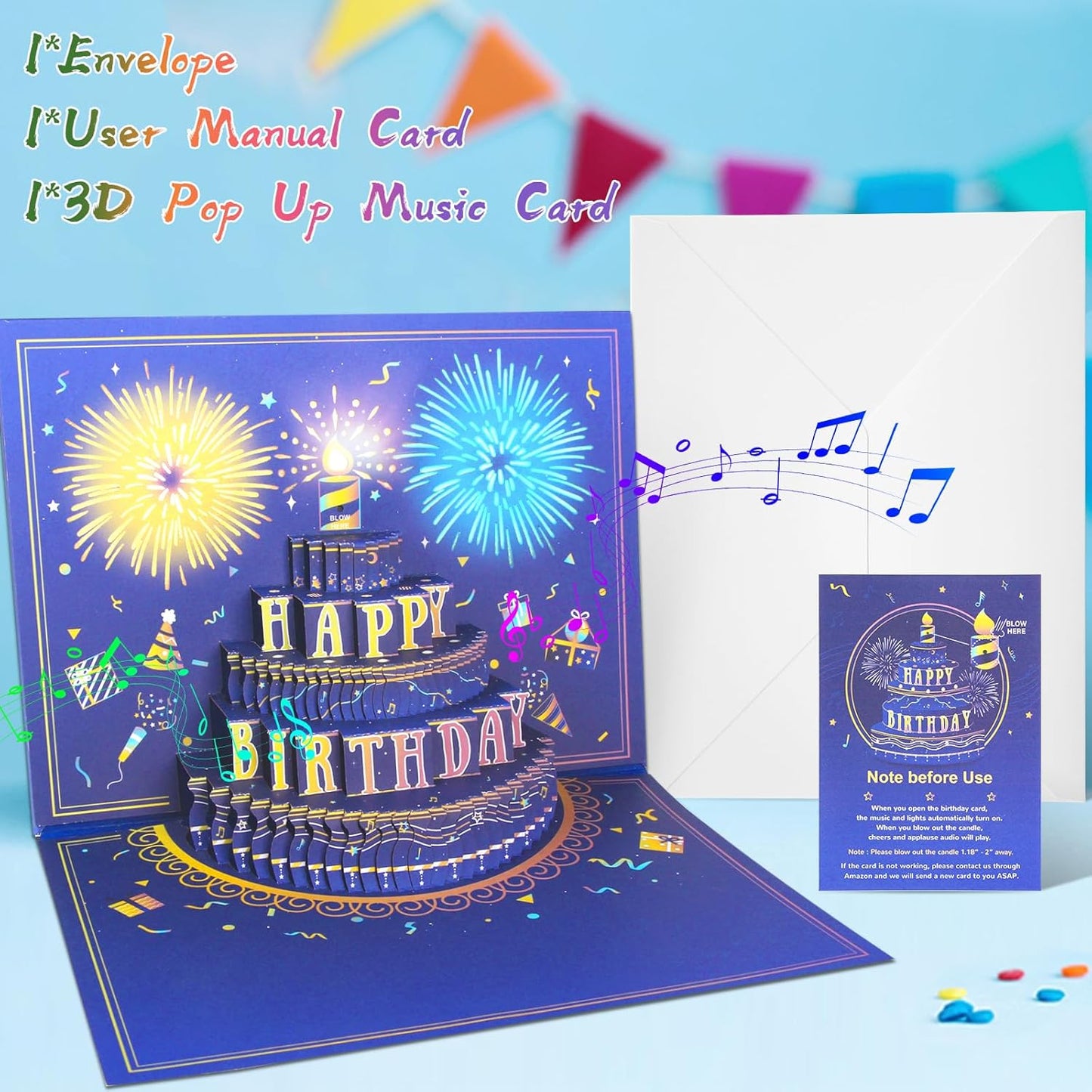 3D Pop Up Birthday Cards, Musical LED Lights Birthday Cards, Greeting Cards, Birthday Gifts for Mom Women Men Kids Child Dad Father Wife