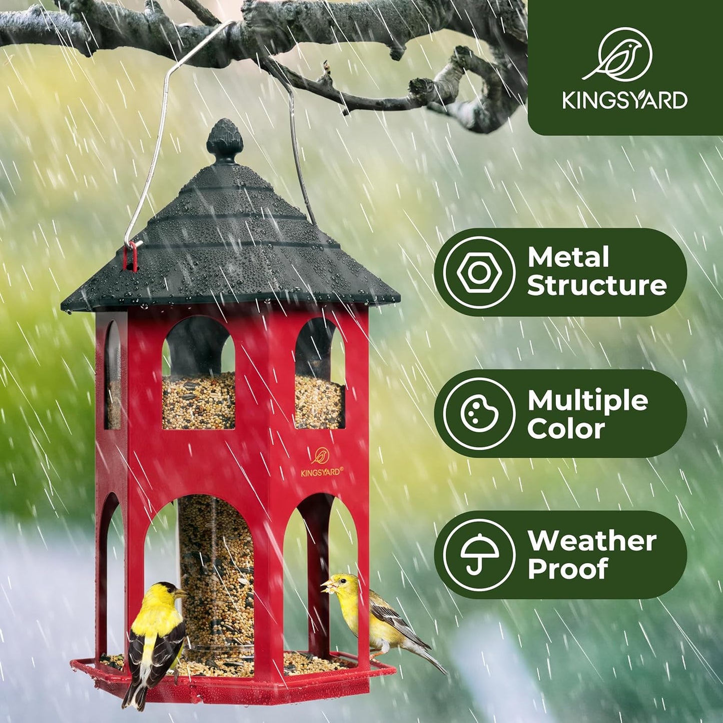 Kingsyard Metal Bird Feeder for Outdoor Hanging, Wild Bird Feeders wit