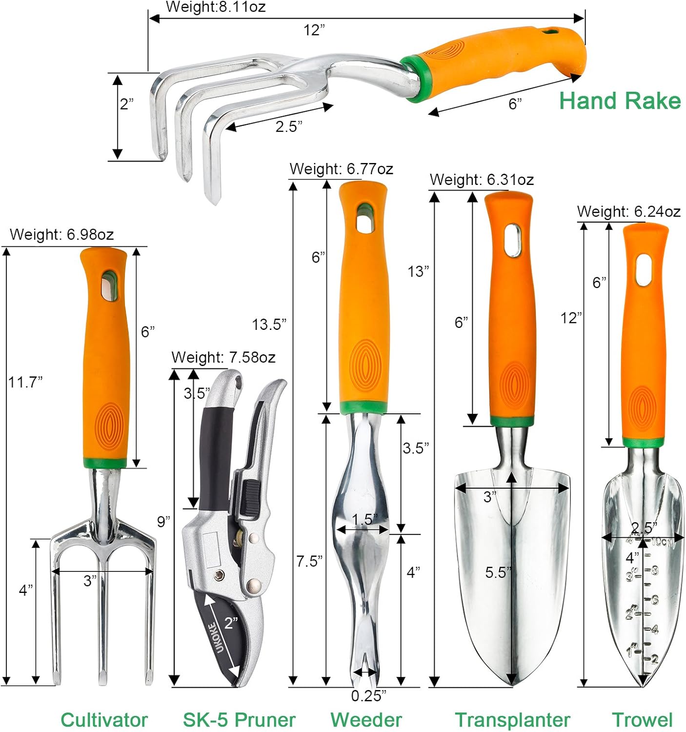 UKOKE Garden Tool Set, 12 Piece Aluminum Hand Tool Kit, Garden Canvas 