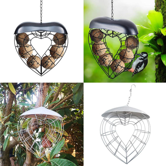 Birds Food Dispenser with Roof for Wild Canaries- Finches Suet Basket 