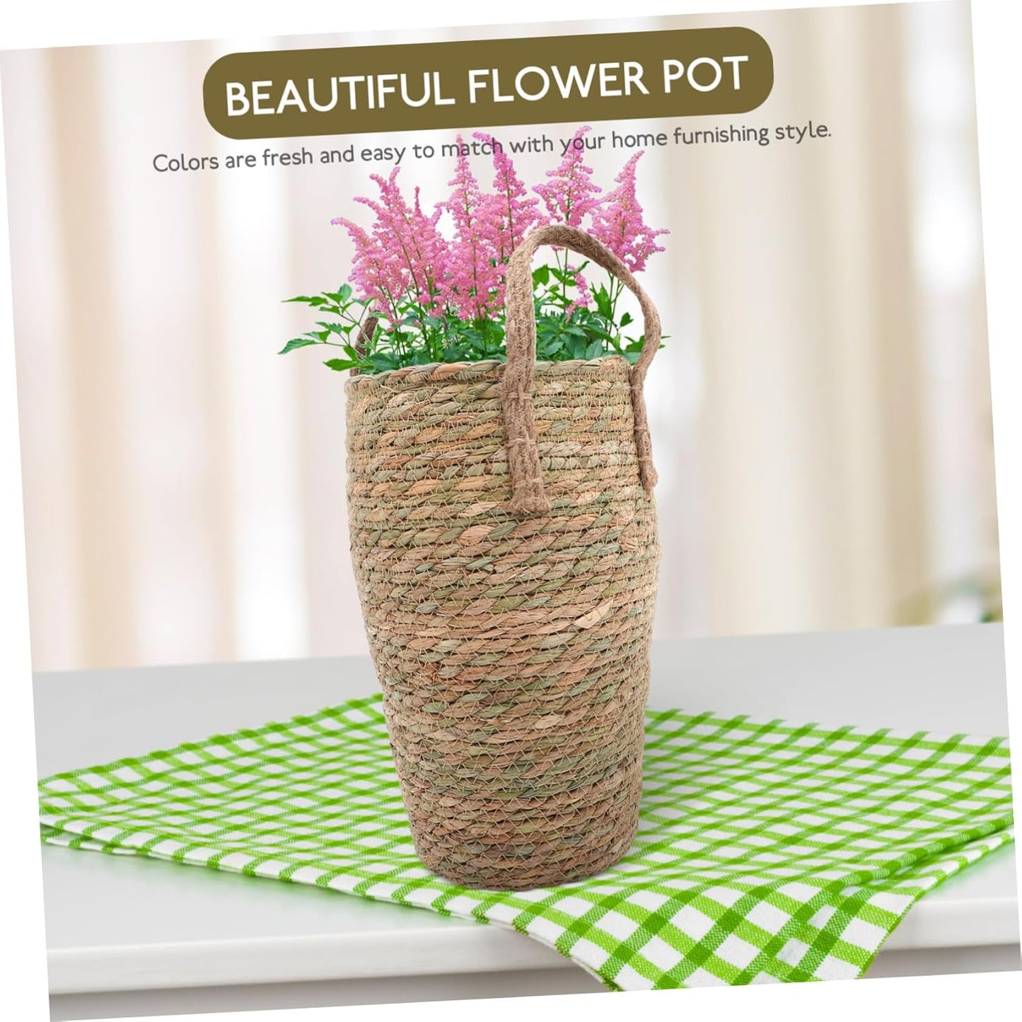 PRETYZOOM Handmade Flower Storage Basket Straw Weaving Plant Pots Indoor Decorative Woven Basket