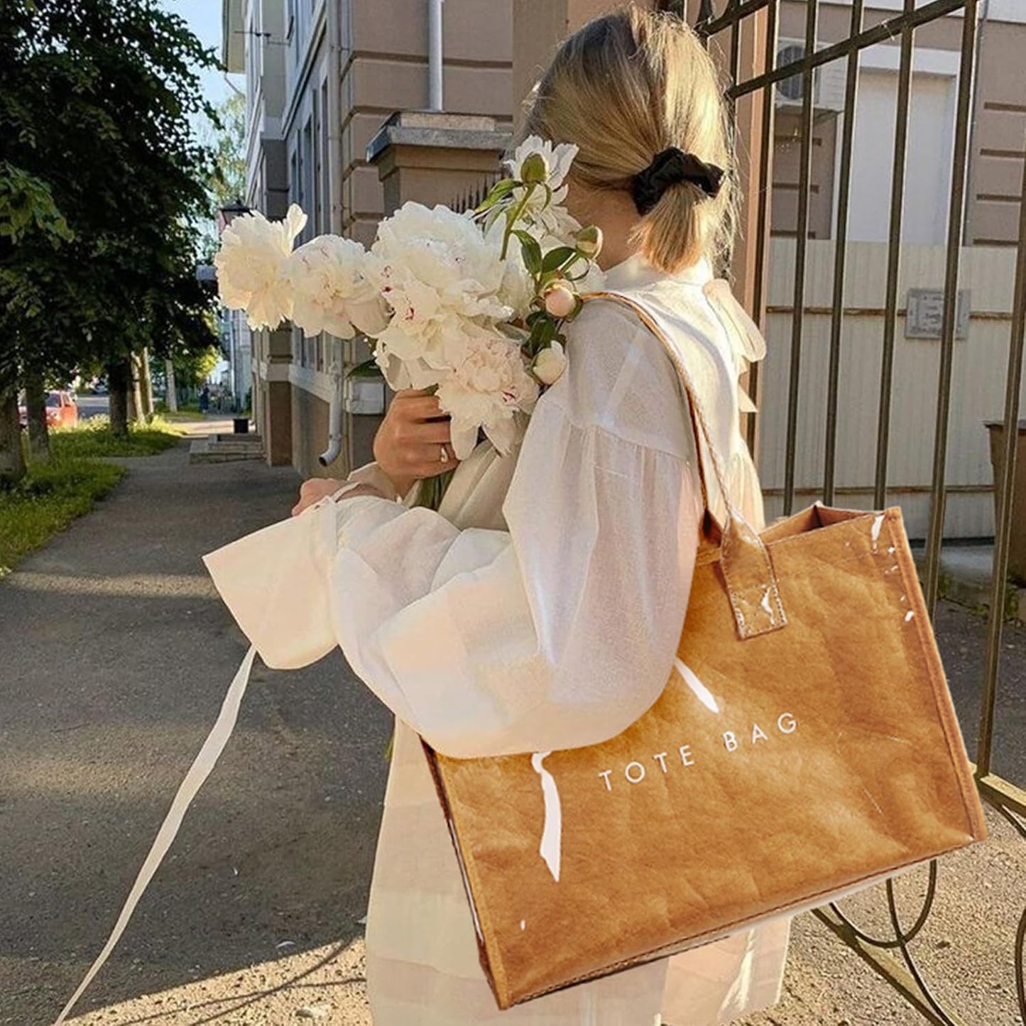 KALIDI PVC Tote Bag Women’s Kraft Paper Work Handbags Purses with Top 