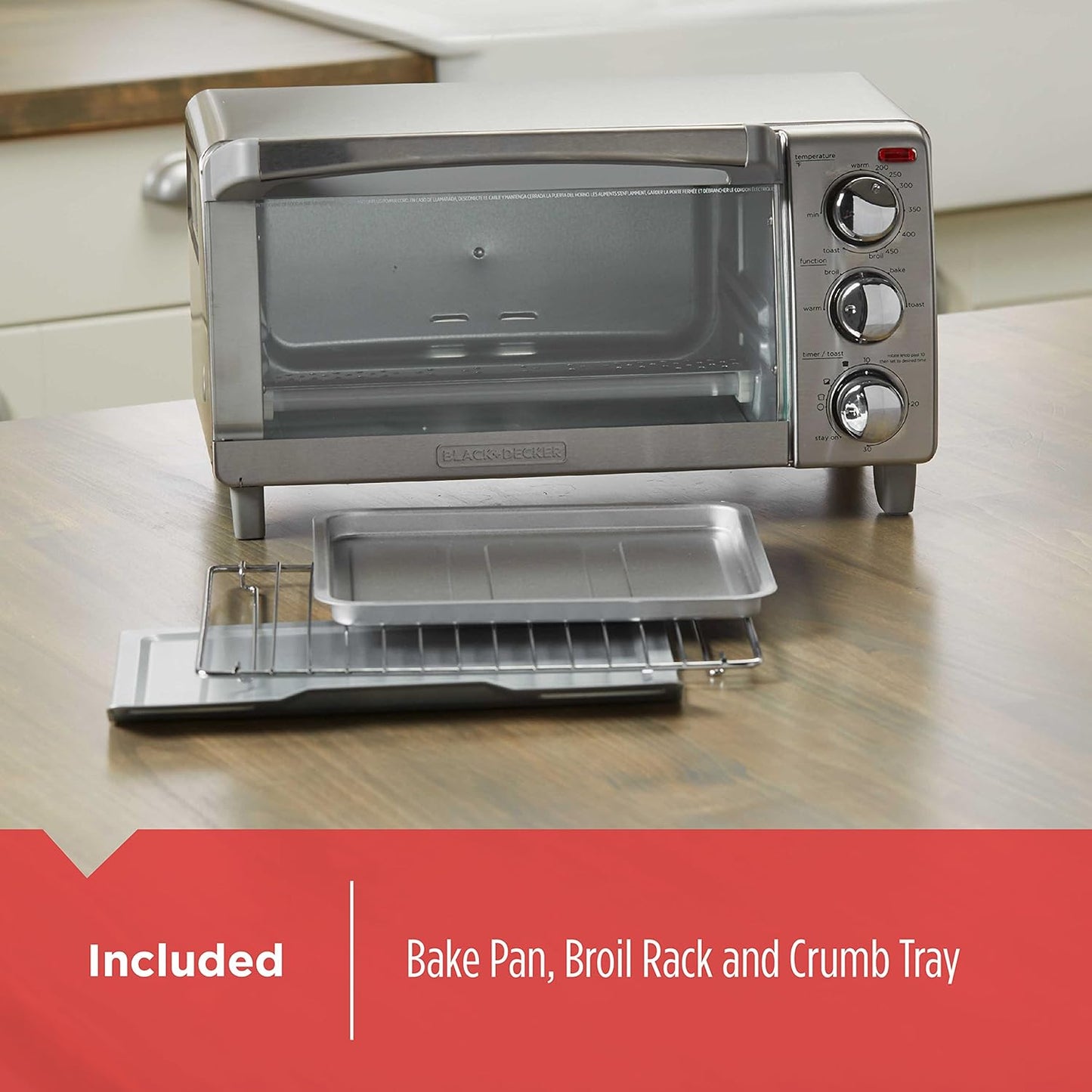 BLACK+DECKER 4-Slice Toaster Oven with Natural Convection, Stainless Steel, TO1760SS (TO1760SST-1)