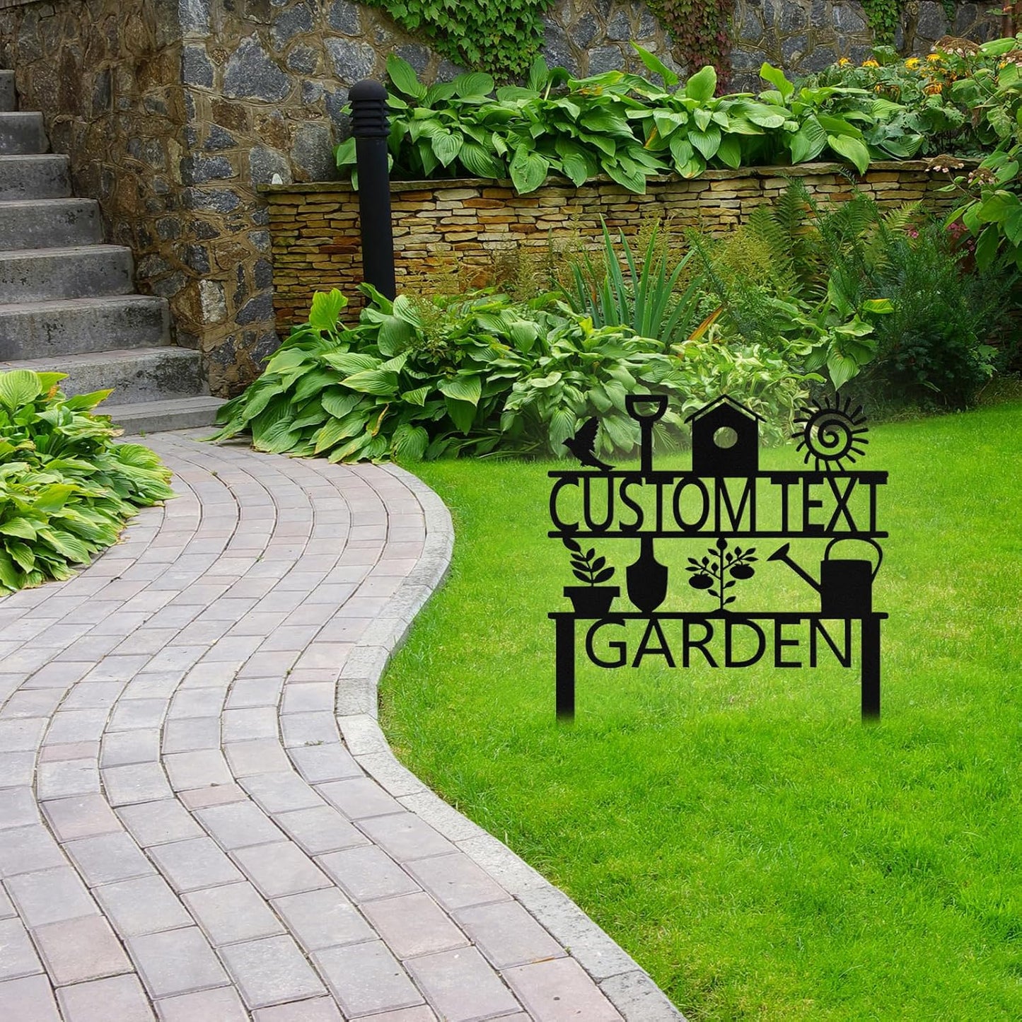 Custom Garden Sign with Stake, Personalized Metal Garden Tools Sign fo
