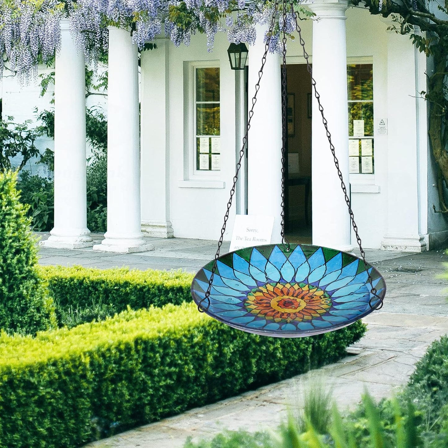 MUMTOP Hanging Bird Bath - Bird Baths for Outdoors, 12 Inch Glass Bird