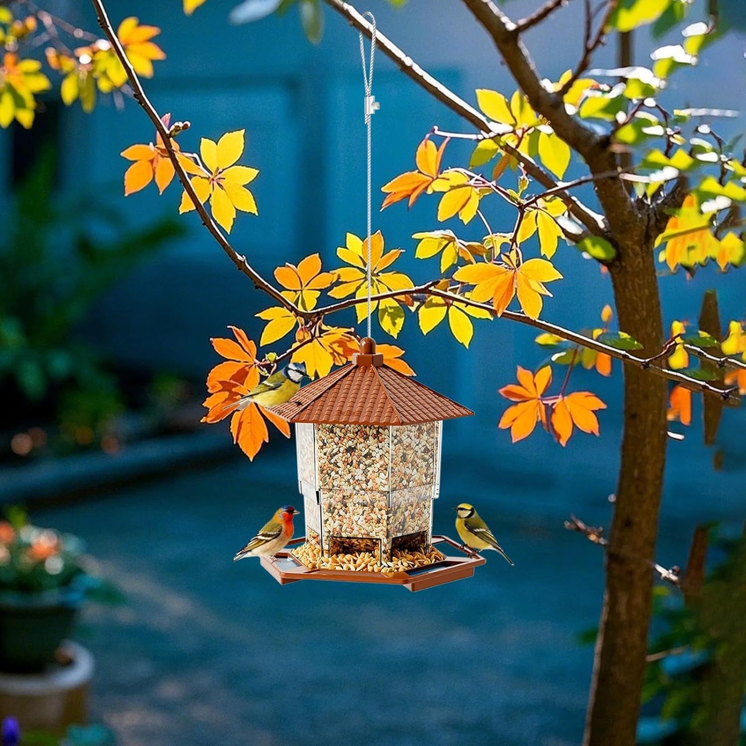 Bird Feeder Hangable, Refillable Water Bowl, Squirrel Proof Window, Du