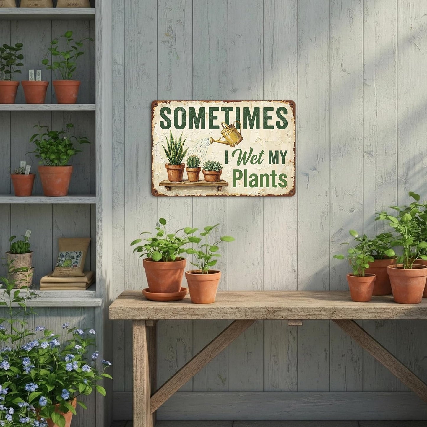 Funny Plant Tin Sign - "Sometimes My Plants", ucculent & Cactus Metal Art, Metal Sign - 8x12 Aluminum Wall Decor for Shed, Bathroom, Garden, Sunroom, Housewarming Gift