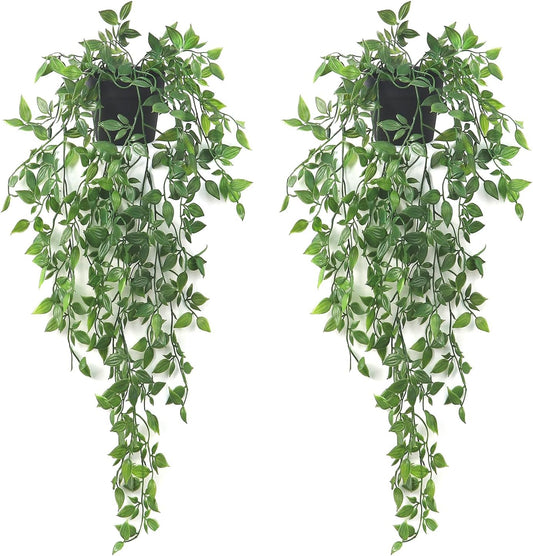 Artificial Hanging Plants,Small Potted Plants Mandala Vine Greenery with Planter for Office Living Room Bathroom Indoor Decor(2 Pcs)