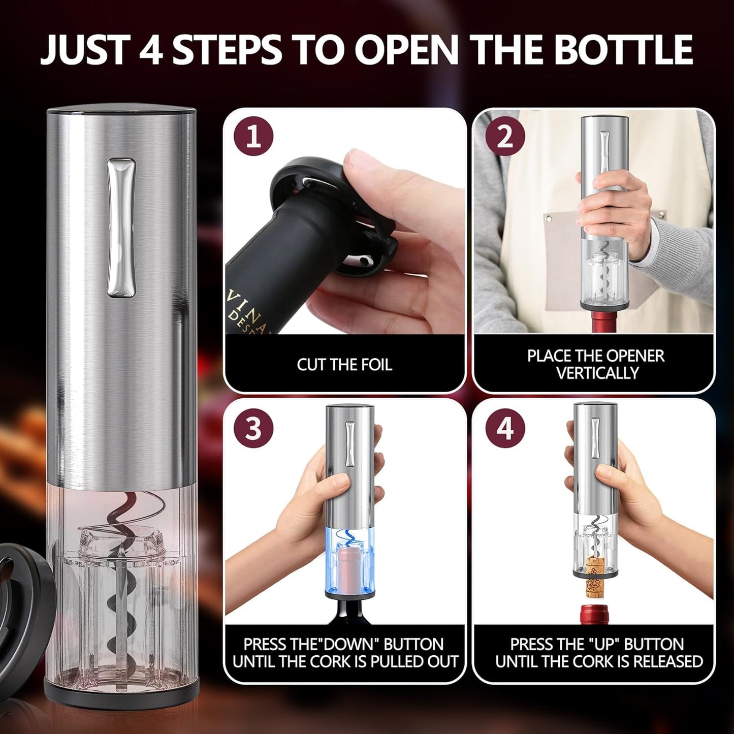 4-in-1 Rechargeable Electric Wine Opener Wine Aerator Gift Set with El