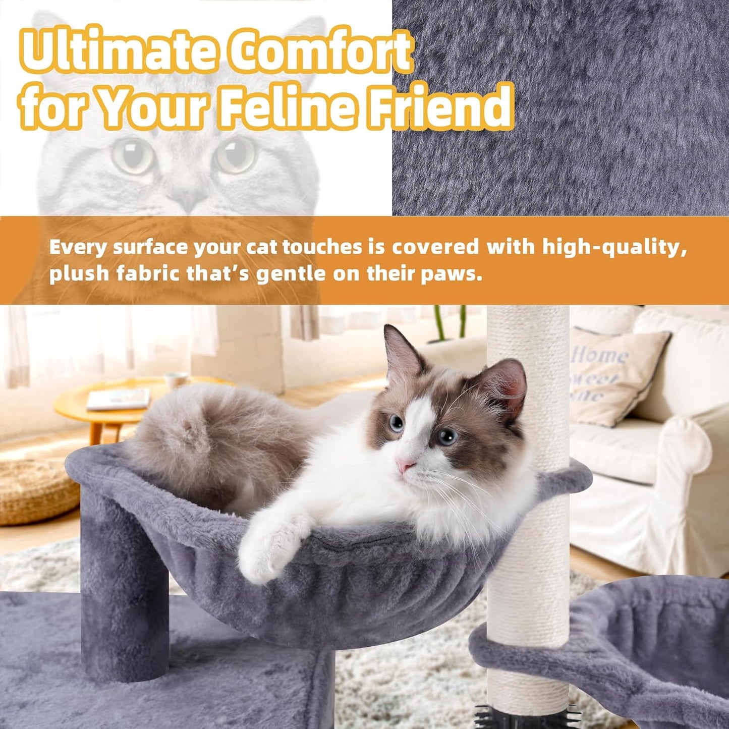 ROYPET Cat Tree with Cat Condo and Two Hammocks, Cat Tower with Scratc