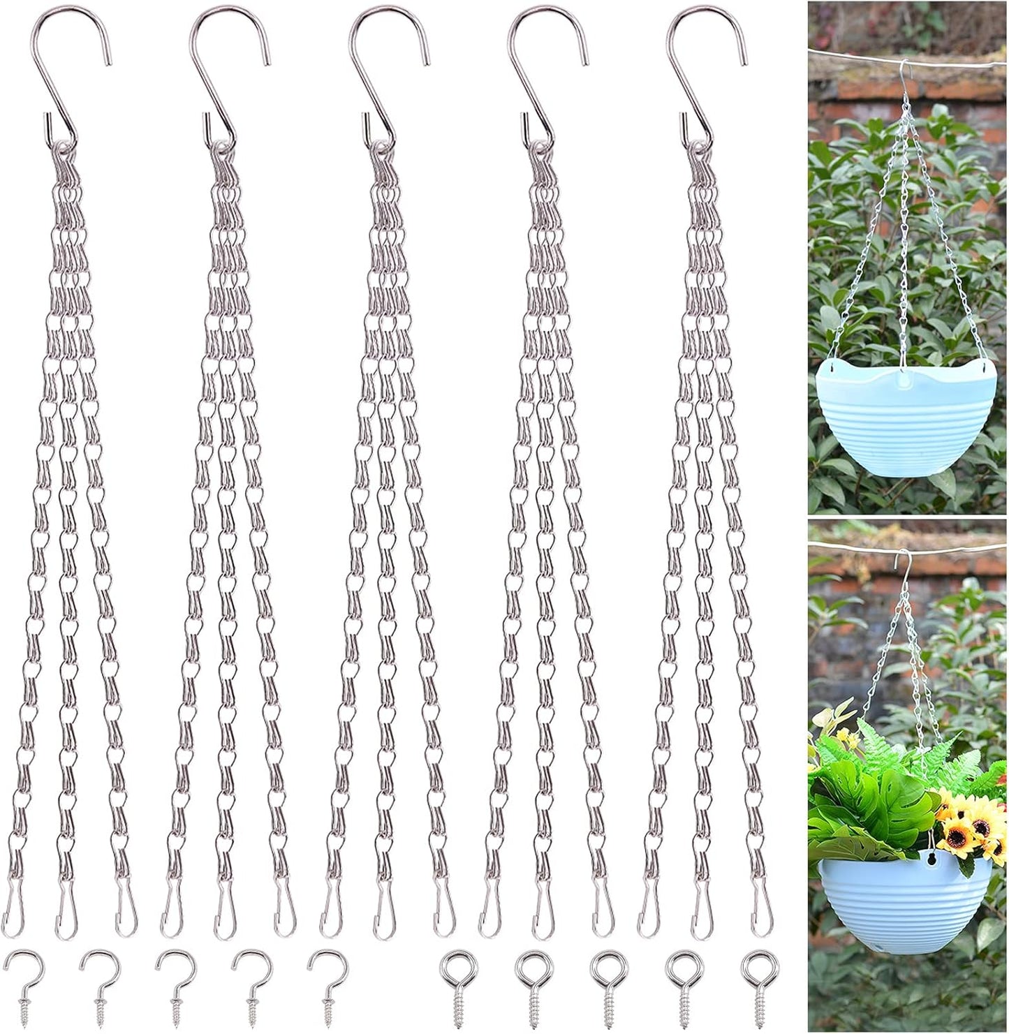 Glarks 15Pcs 16 Inch Metal Hanging Basket Chains Set, 3 Point Flower Plant Pot Replacement Chains with Hooks for Bird Feeders, Planters, Lanterns and Ornaments