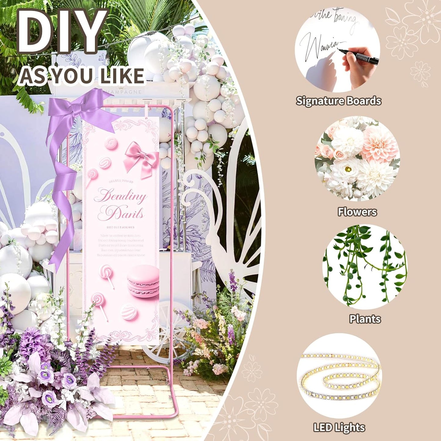 Easel Stand for Wedding Sign Holder Metal Welcome Poster Stands Wedding Seating Chart Stand Backdrop Stand Floral Ceremony Easel for Display in Pink