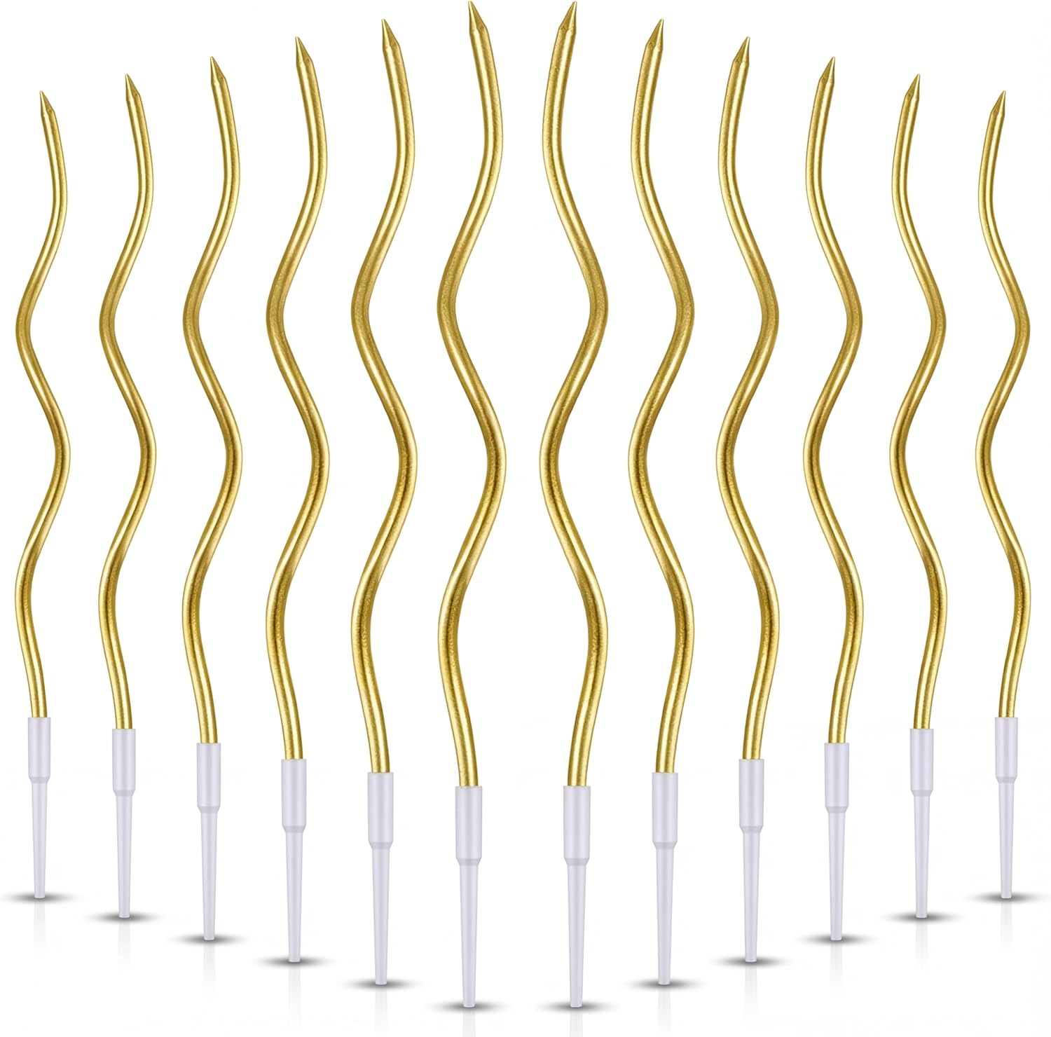 Pack of 12 Pieces Long Twisty Gold Party Candles with Candle Holders, 