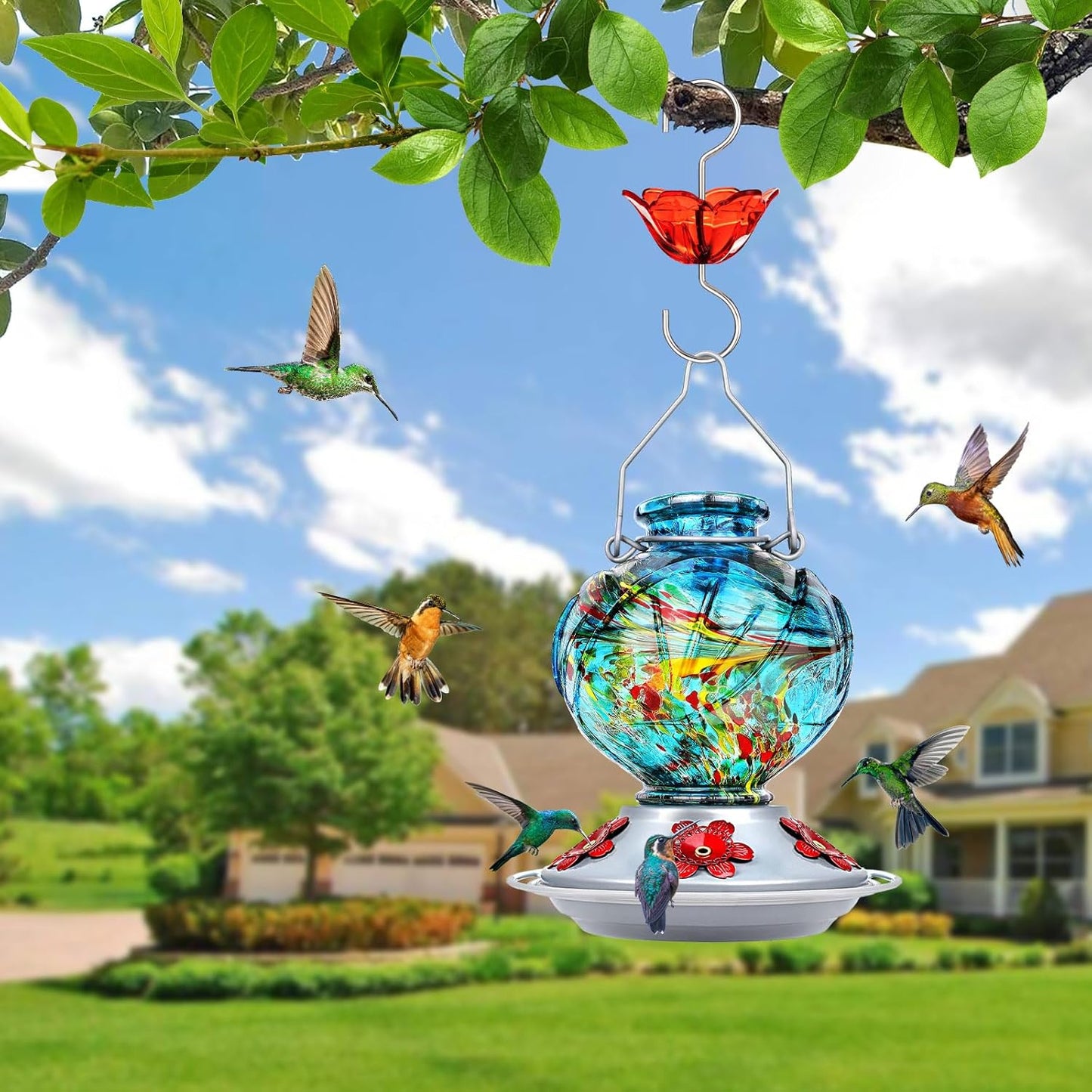 BOLITE Hummingbird Feeder, Hand Blown Glass Hummingbird Feeders for Ou