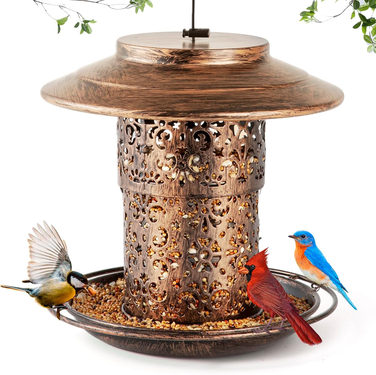 Metal Bird Feeder for Outdoors Hanging, Ciarain Durable Wild Bird Feed