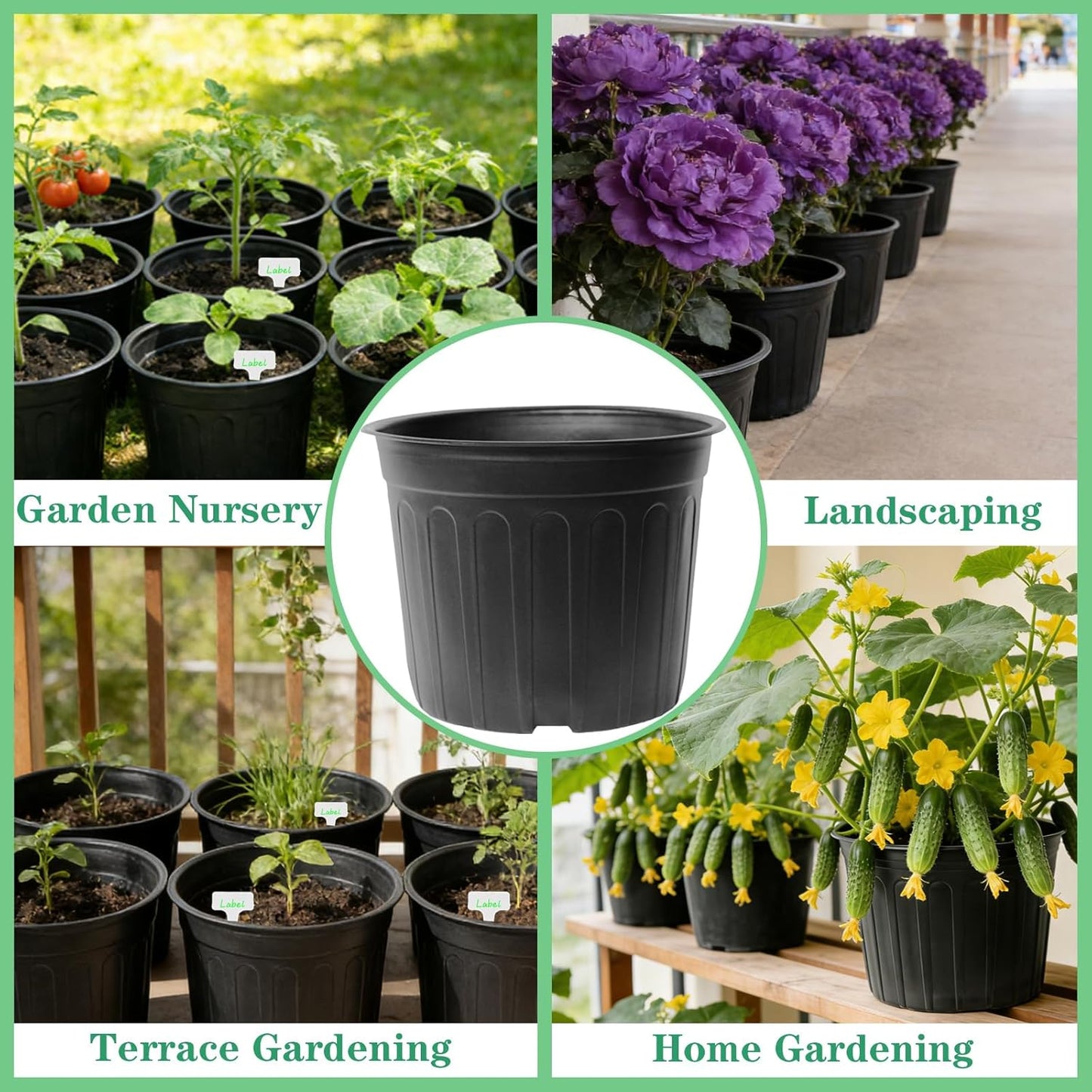 24-Pack 3 Gallon Flexible Plastic Plant Pots with 30Pcs Plant Labels,T