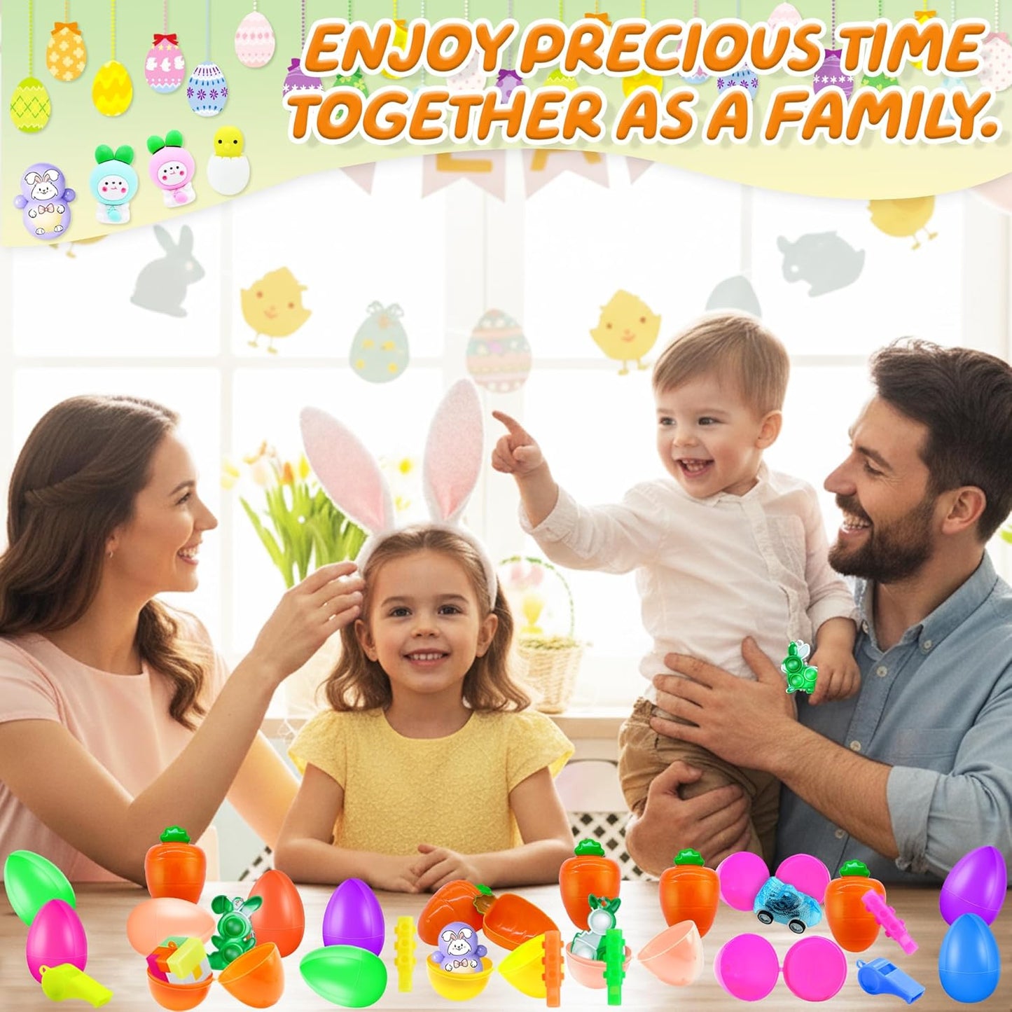 72 Pack Prefilled Easter Eggs with Toys Inside, Plastic Eggs Fillers Basket Stuffers with Surprise Carrot Eggs Hunt Games Party Favors Save Time Gifts
