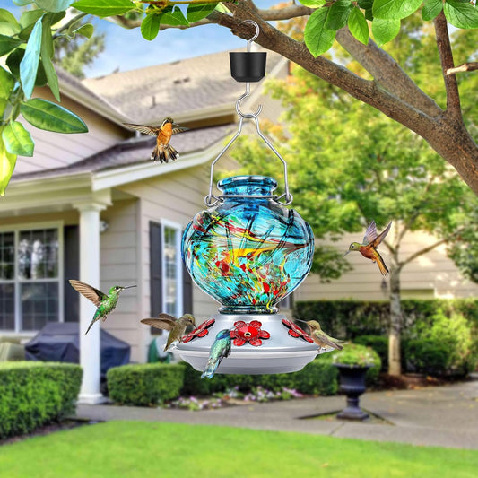 BOLITE Hummingbird Feeder, Hand Blown Glass Hummingbird Feeders for Ou