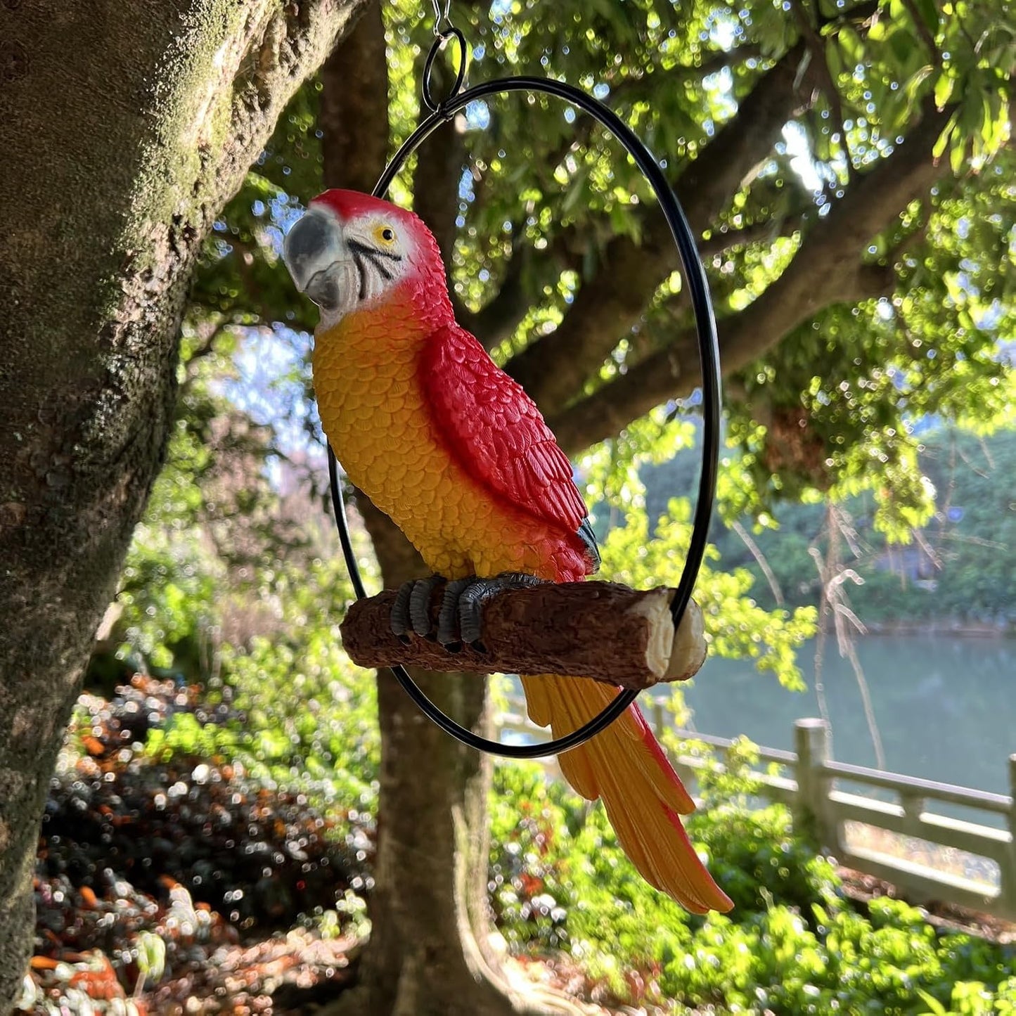 Parrot Statue 14 Inch Realistic Resin Animal Sculpture for Ornament Patio Yard Lawn Home Decor