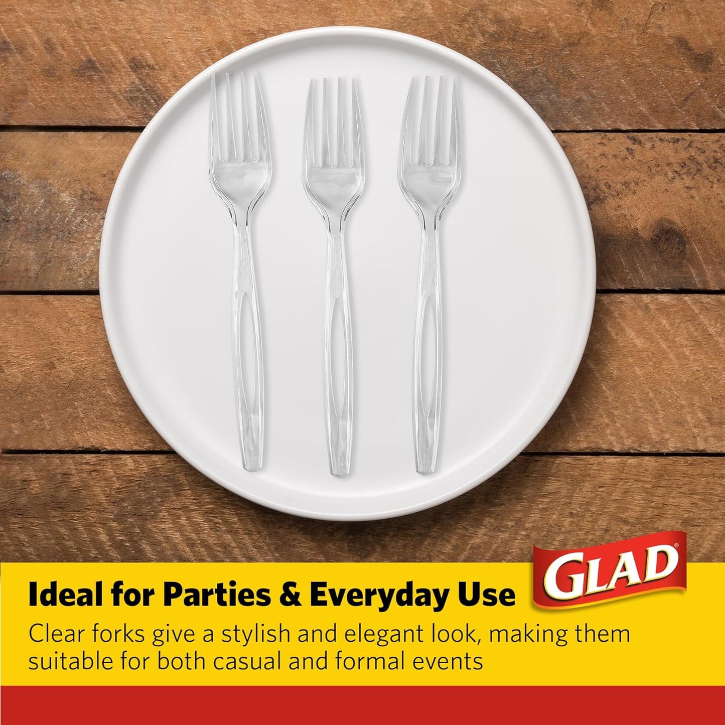 Glad Clear Heavy Duty Plastic Forks, Reduced-Plastic Open Handle, Break-Resistant Disposable or Top-Rack Reusable Cutlery for Parties, Camping & Everyday Meals, Standard Size, 70 Count