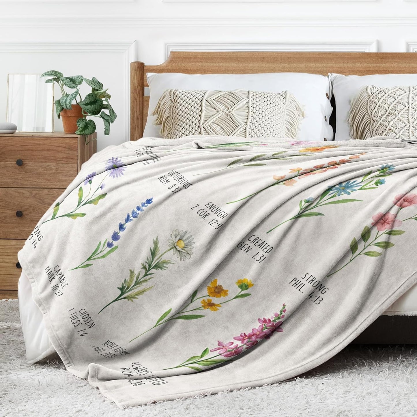 Afterprints Christian Gifts for Women, Christian Blanket with Flowers, Birthday Gifts for Women, Christmas, Inspirational, Religious Gifts for Sister, Friend, Daughter, Soft Throw Blankets 50'' x 60''