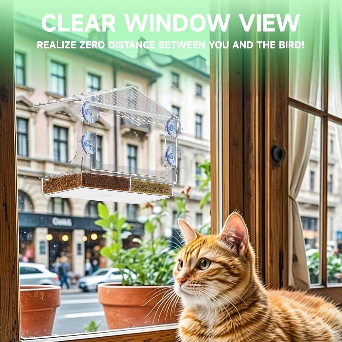 Yieach Acrylic Window Bird Feeders with Strong Suction Cups for Cats,Kid and Birds Lovers Gifts,Clear Bird Feeder for Window Viewing,Large Window Mount Birdfeeder,Birds House for Outdoors,Balcony