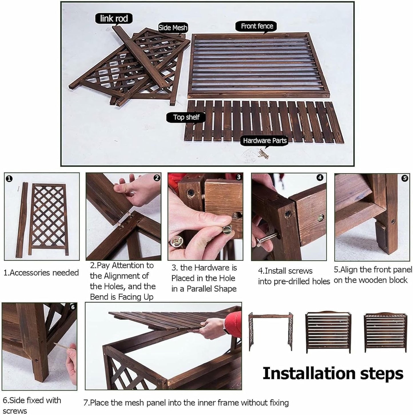 Solid Wood Air Conditioner Cover Privacy Screen Fence,Indoor/Outdoor Plant Stand,Wooden Balcony Flower Stand,Air Conditioner and Heat Pump Protection Grille (Size : 86x35x80cm)