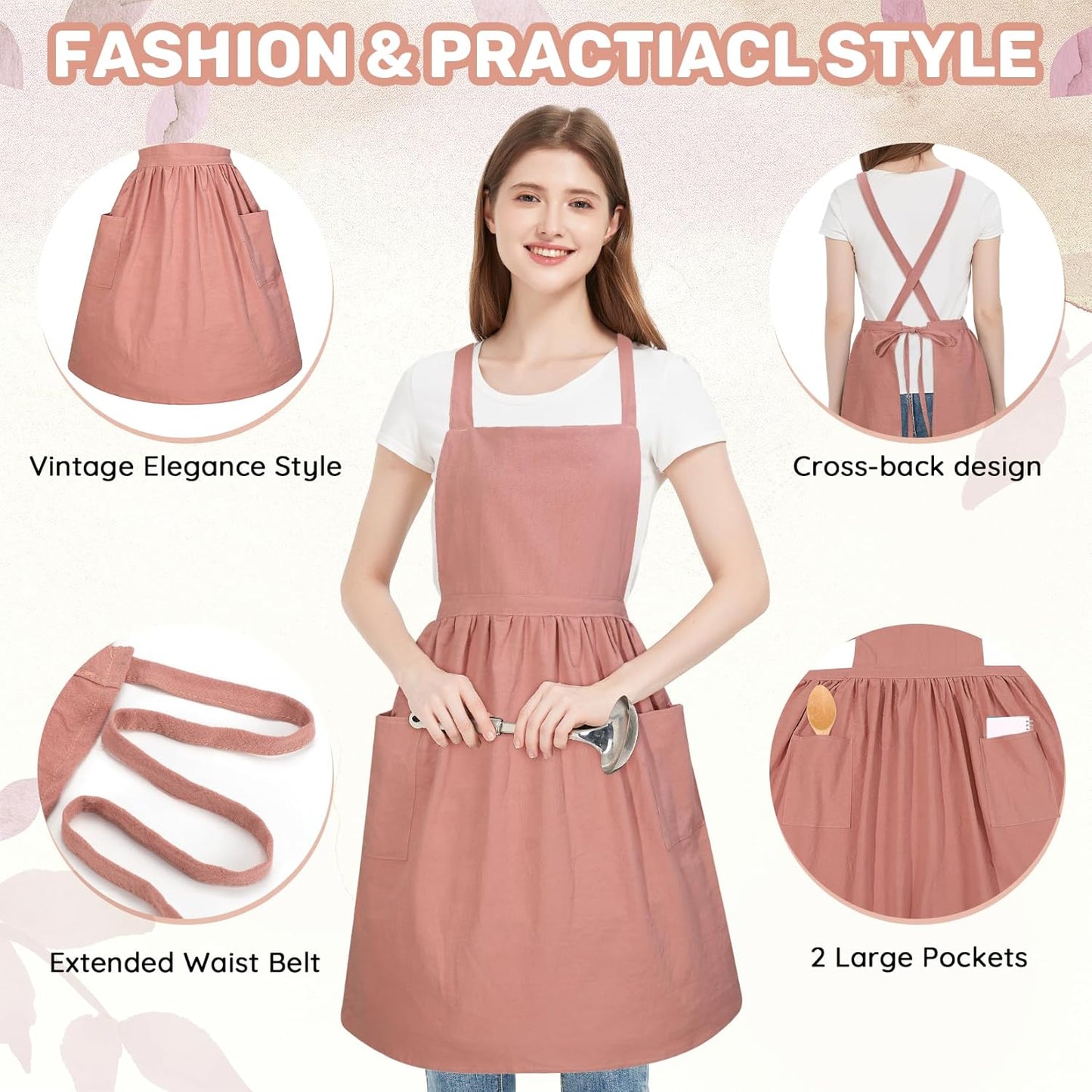 Pinafore Dress Apron for Women Girls Vintage Ruffle Cotton Chef Apron 