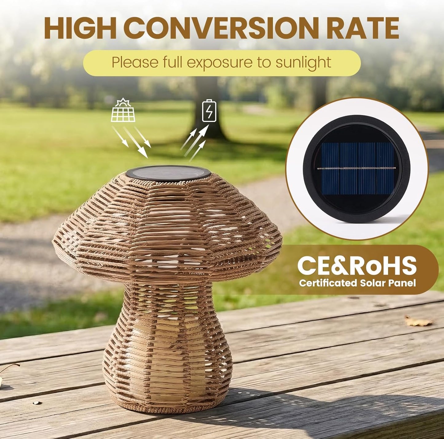 Portable Wireless Rattan Lamp for Indoor Outdoor, CE,RoHS Certified Solar Rechargeable & Replaceable Battery LED light, Handmade Small Table Light with Warm Candle Bulb for Patio Bedroom Restaurant