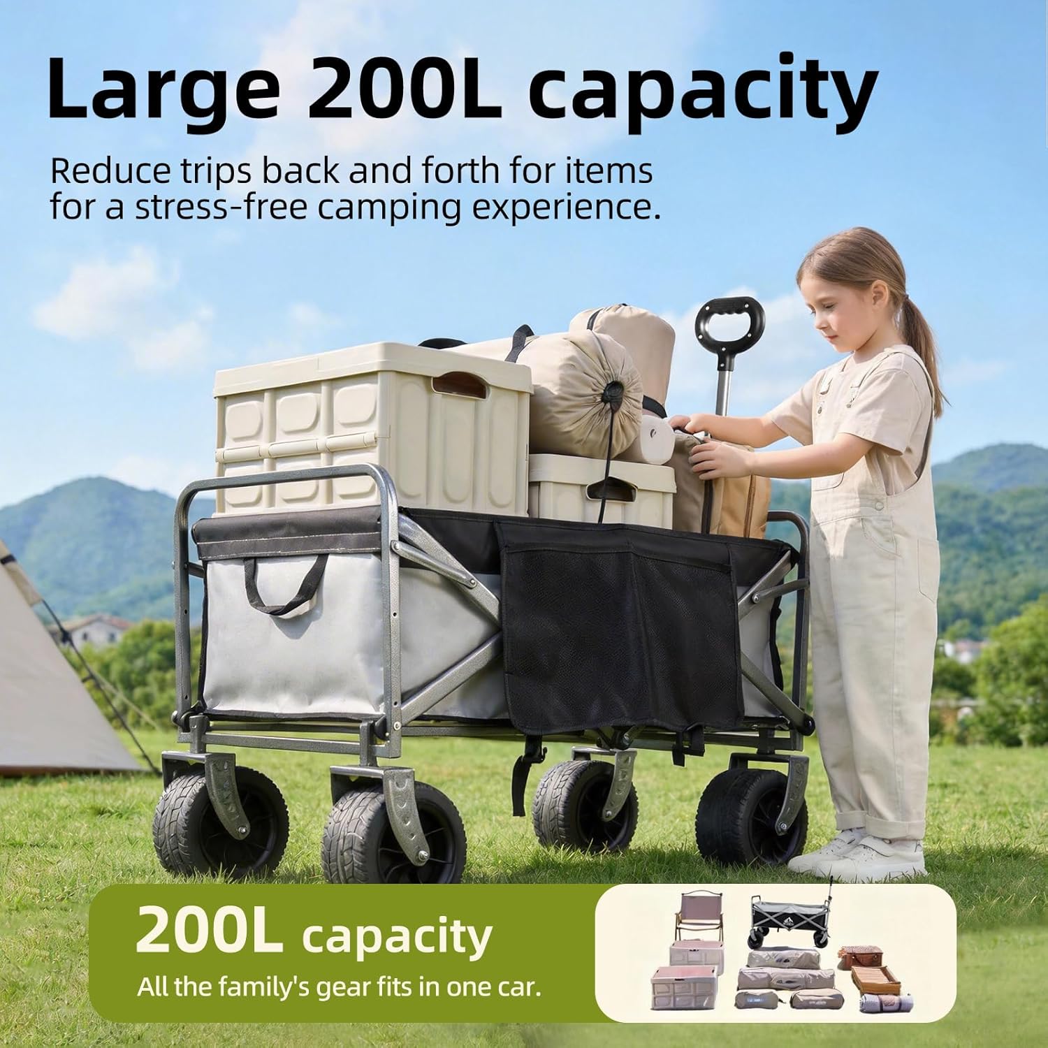Collapsible Wagon - 600LBS Heavy-Duty Large Capacity Foldable Utility 