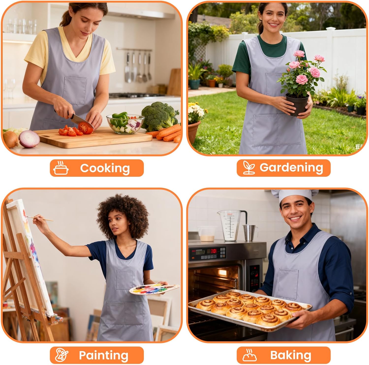 Japanese Cross Back Cooking Aprons, Polyester Pinafore Dress with 3 Po