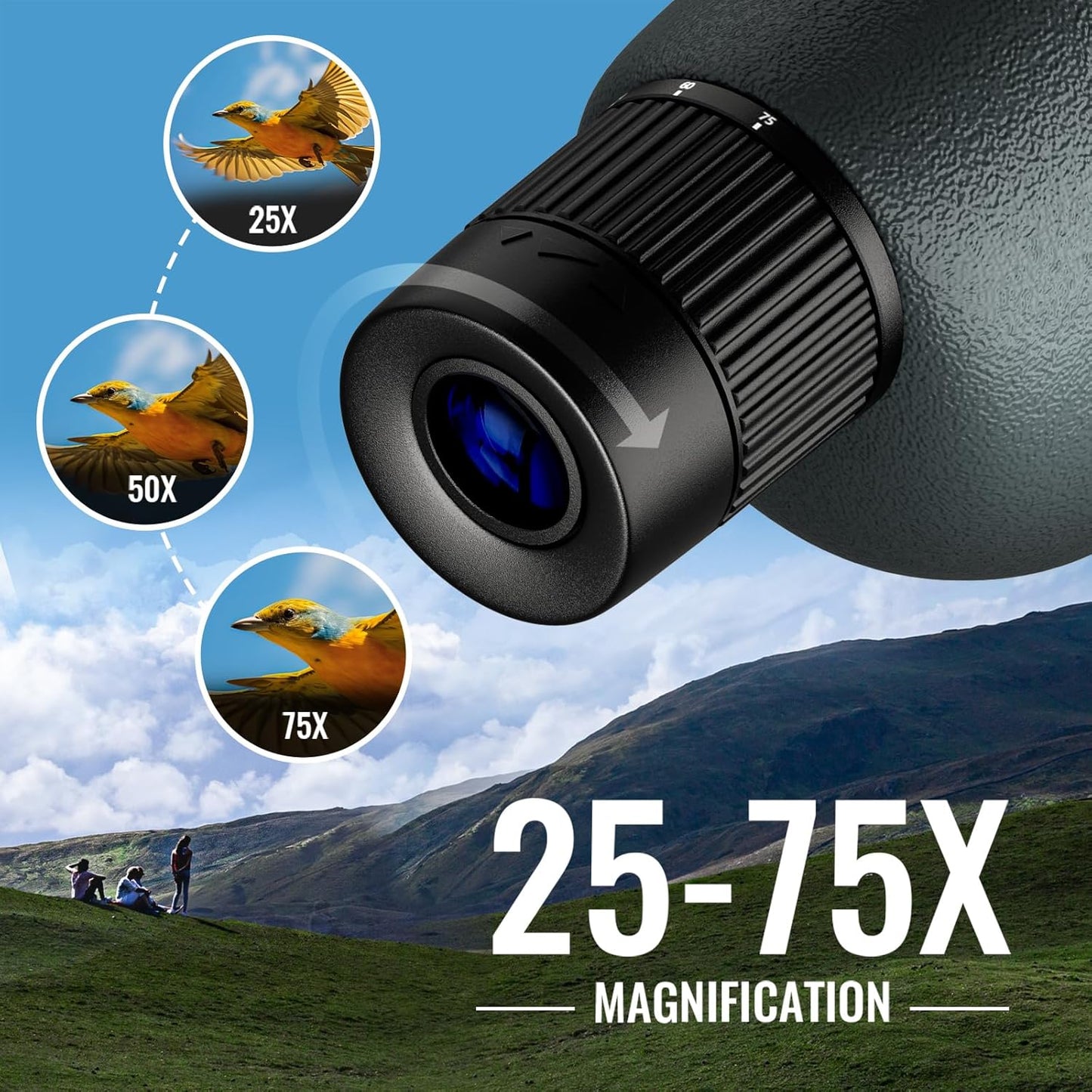 25-75X60 Spotting Scope for Shooting Hunting - Spotter Scopes with Tripod Phone Adapter Waterproof ED Scope for Target Shooting Bird Watching