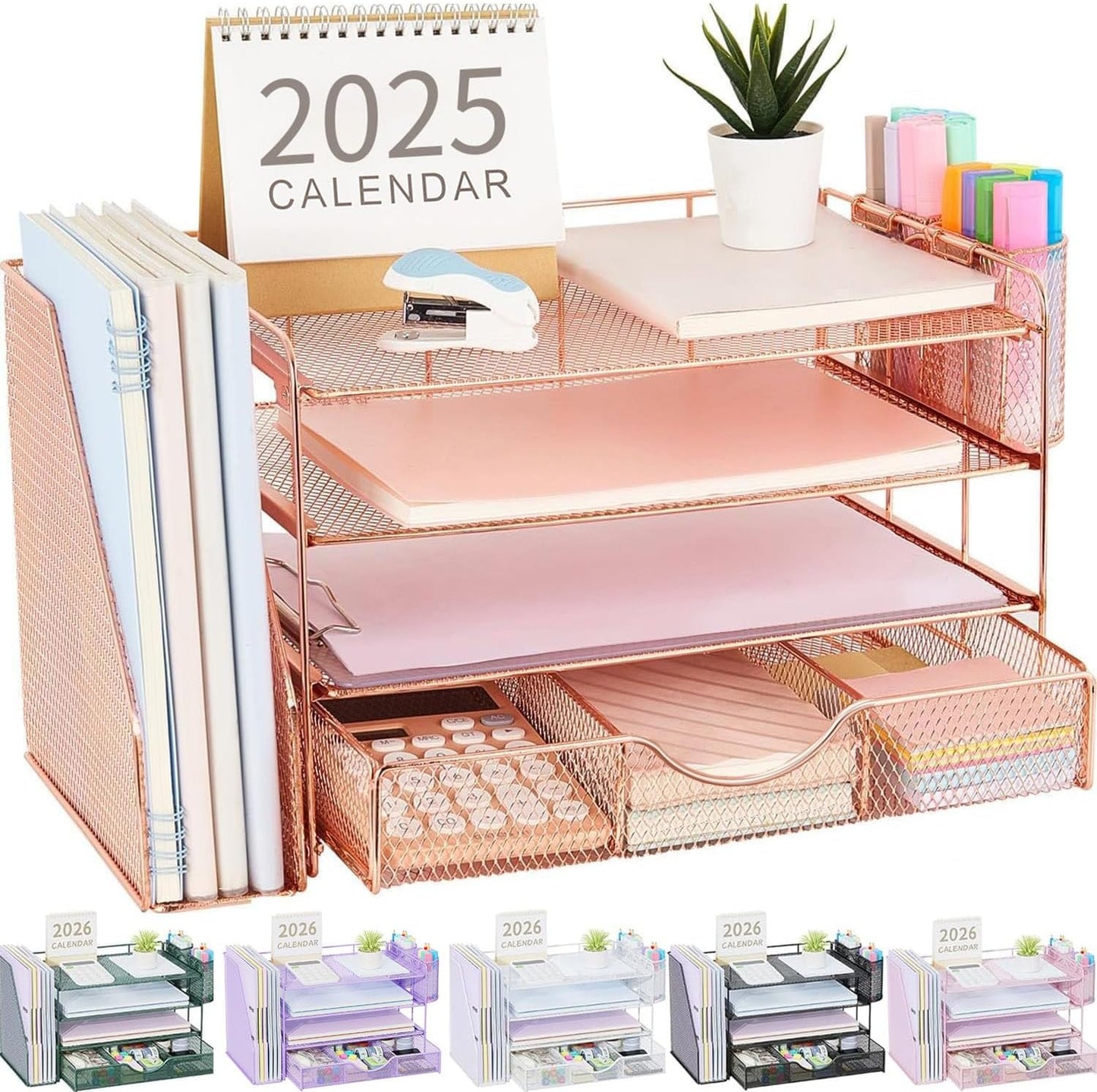 gianotter Desk Organizers and Accessories with File Holder, 4-Tier Des