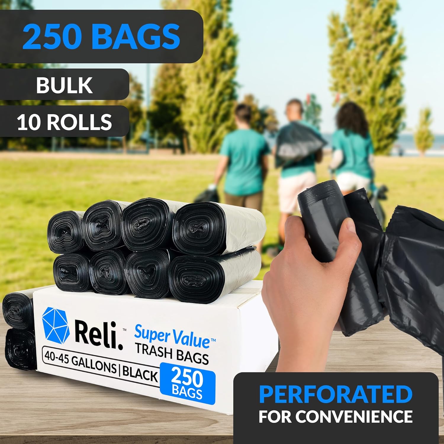 Reli. 40 to 45 Gallon Trash Bags Heavy Duty | 250 Trash Bags | Super S