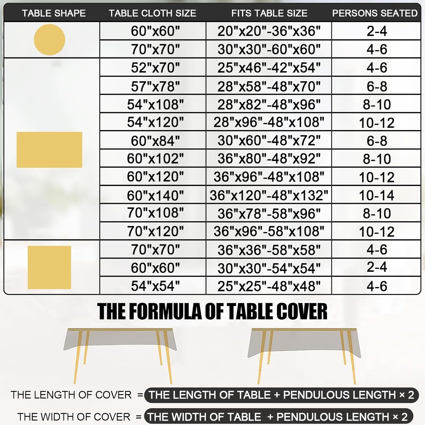 Smiry Rectangle Table Cloth, Waterproof Heavy Duty Vinyl Tablecloths, 
