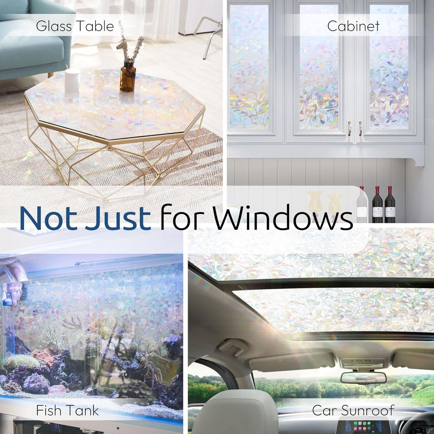 rabbitgoo Window Privacy Film Rainbow Film Decorative Window Sticker, 3D Static Stained Glass Cling Tint for Home Heat Control Non-Adhesive, 17.5 x 78.7 inches