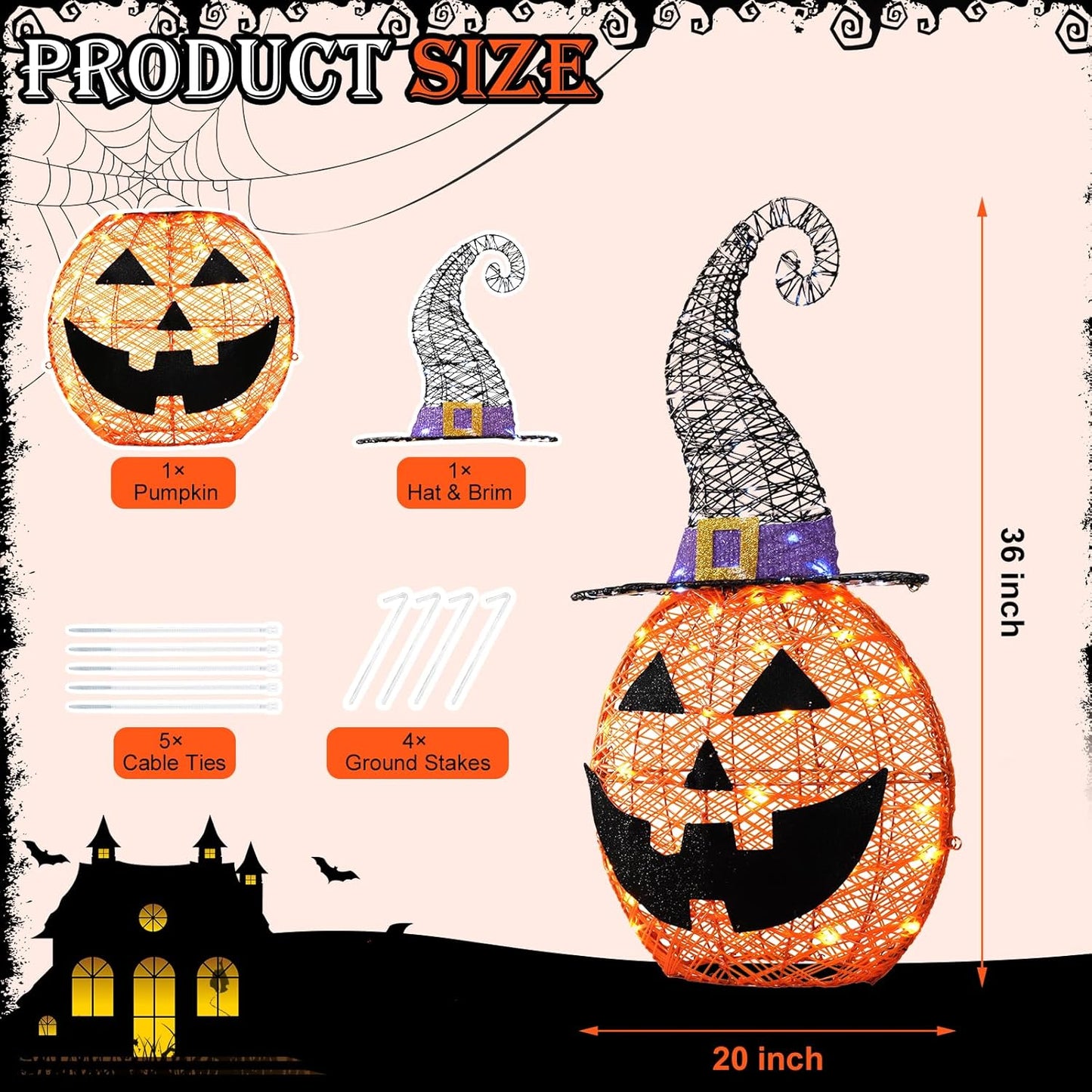 3FT Halloween Decorations Outdoor, 75 LED Pre-Lit Light Up Halloween P