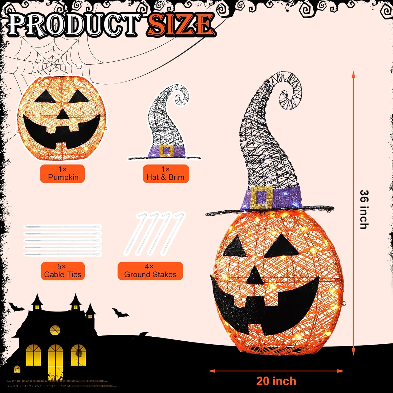 3FT Halloween Decorations Outdoor, 75 LED Pre-Lit Light Up Halloween P